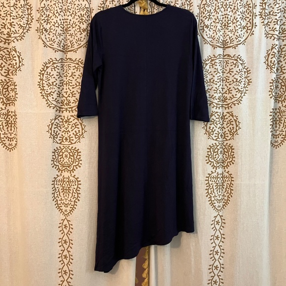 Eileen Fisher Petite Large PL High Low Tunic Dress Blue Navy Jersey Knit - Picture 2 of 5
